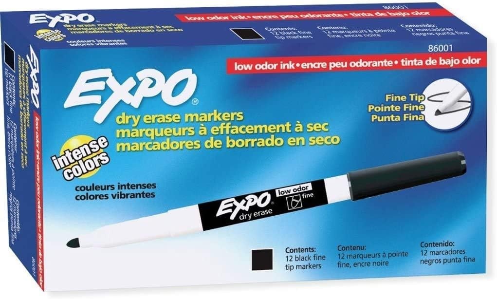 image:imageEXPO Dry Erase Markers Low Odor Ink Black Fine Tip 12 Count Whiteboard Calendar Organization Essential Supplies for Office School Classroom Teachers72