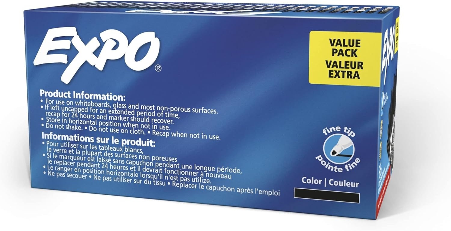 image:imageEXPO Dry Erase Markers Low Odor Ink Black Fine Tip 36 Count Easily Erases Ideal for Classroom Home Office Back to School Teacher Supplies36 Count