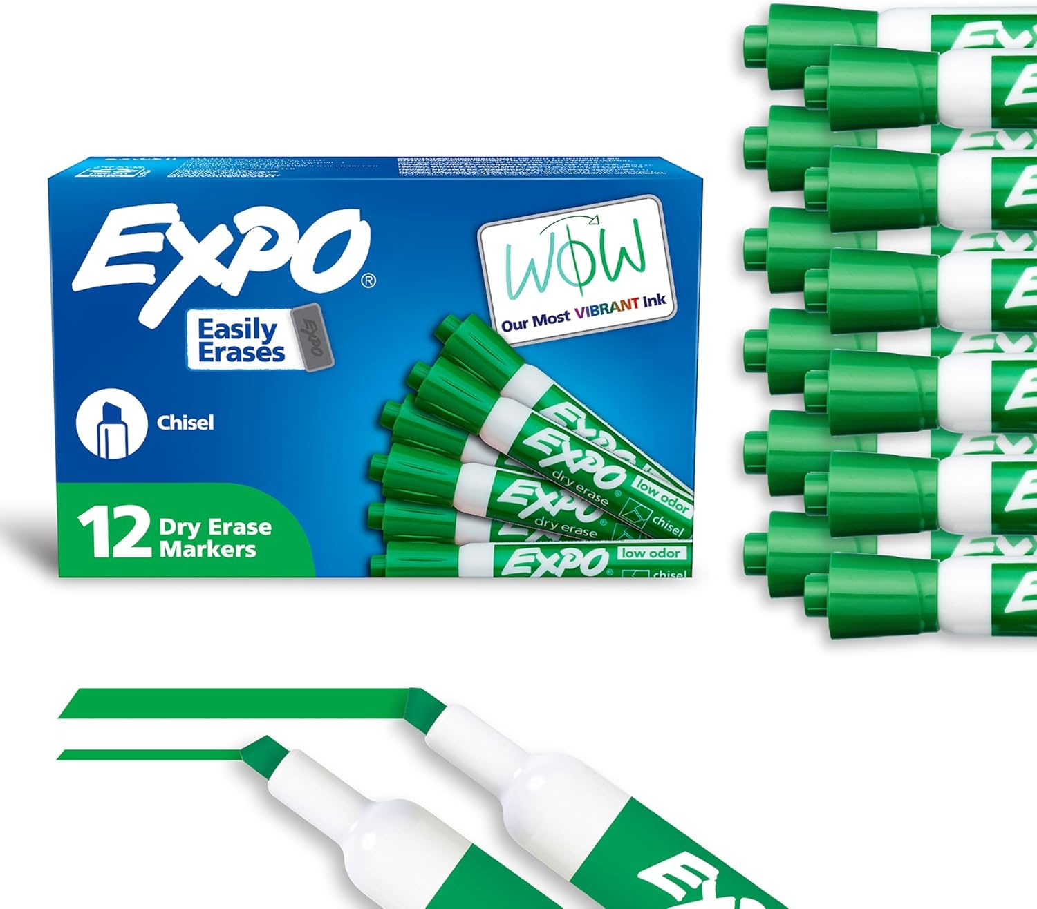 image:imageEXPO Dry Erase Markers Low Odor Ink Blue Chisel Tip 12 Count Whiteboard Calendar Organization Essential Supplies for Office School Classroom TeachersGreen