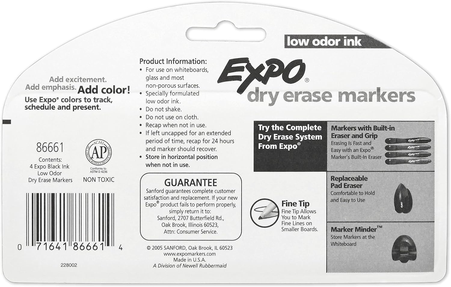 image:imageEXPO Low Odor Dry Erase Markers Fine Tip Black 4 Count Home Organization Study Supplies
