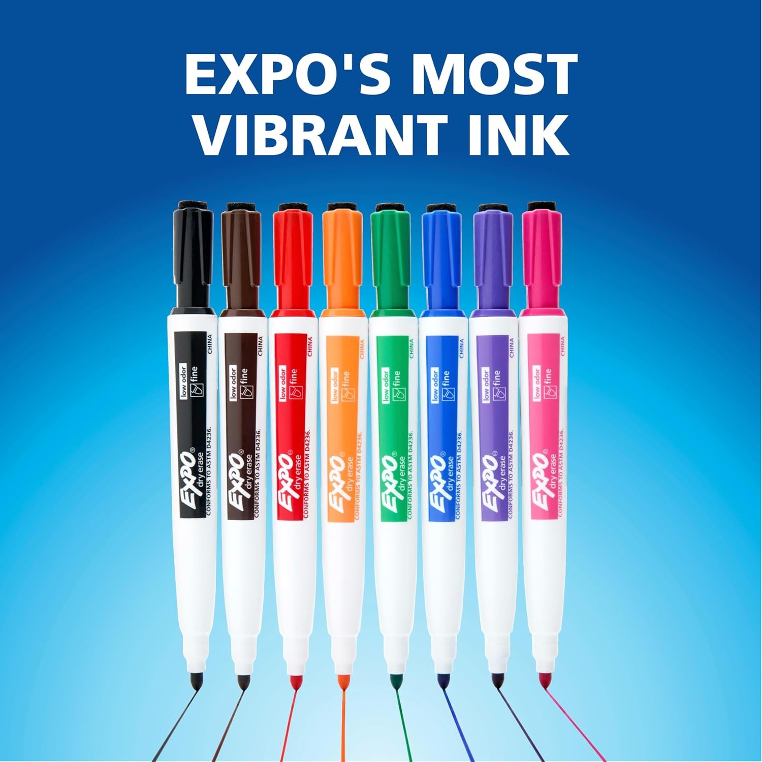 image:imageEXPO Magnetic Dry Erase Markers with Eraser Black Fine Tip 4 Count Back to School Teacher Supplies Home Organization