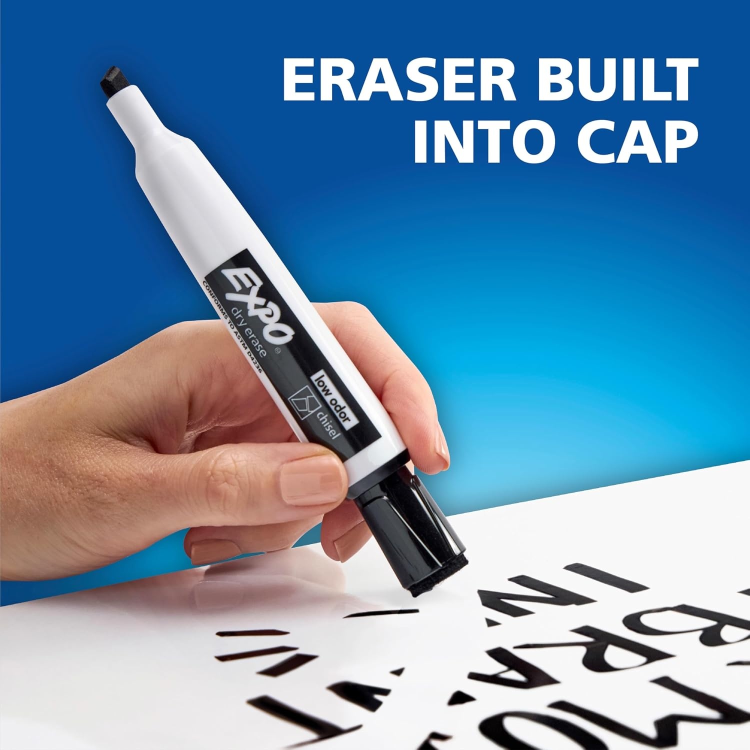 image:imageEXPO Magnetic Dry Erase Markers with Eraser Black Fine Tip 4 Count Back to School Teacher Supplies Home Organization