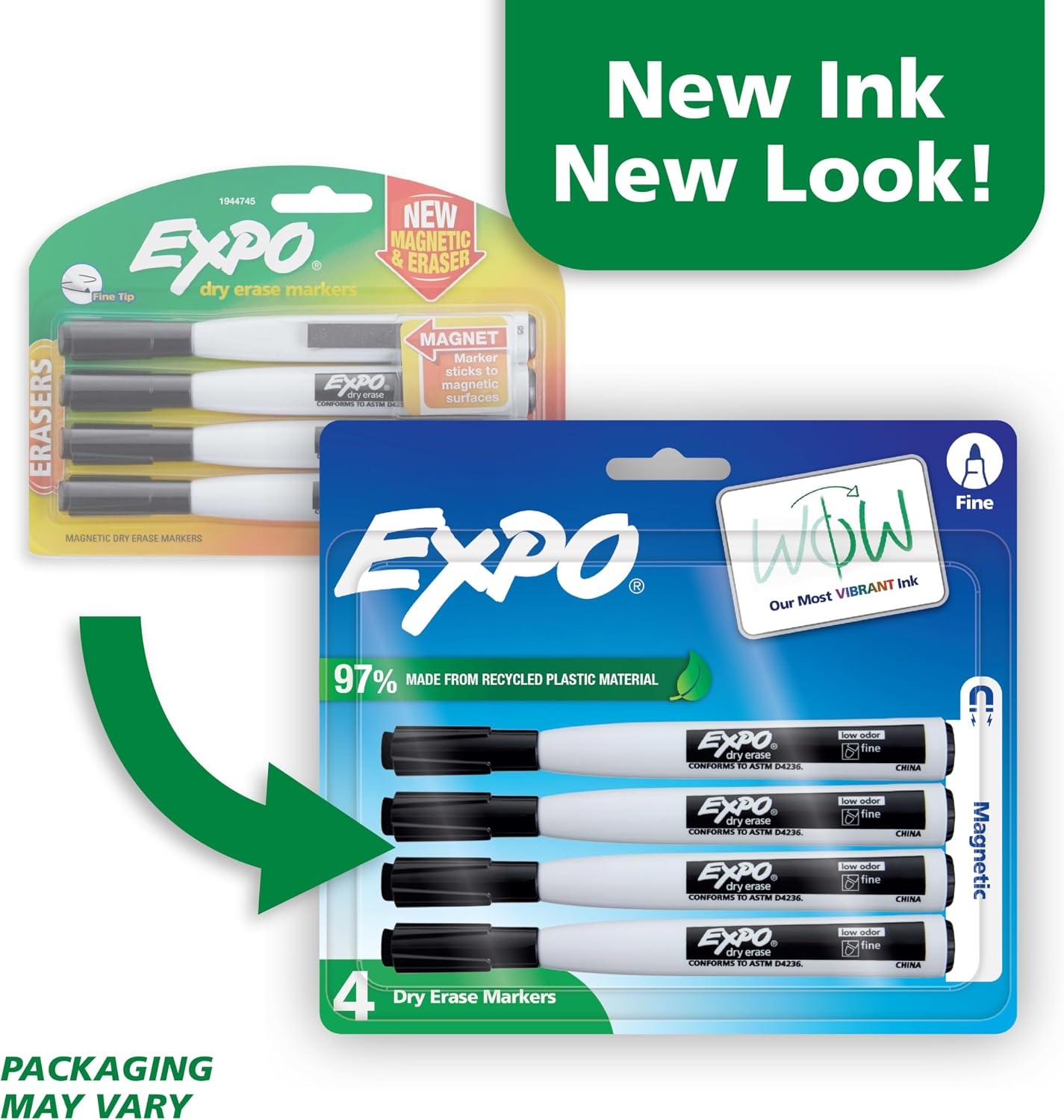 image:imageEXPO Magnetic Dry Erase Markers with Eraser Black Fine Tip 4 Count Back to School Teacher Supplies Home Organization