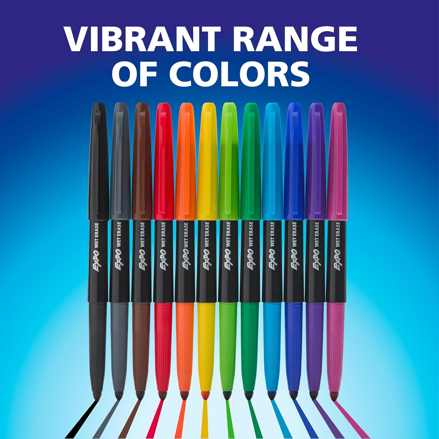 image:imageEXPO Wet Erase Markers SemiPermanent Black Fine Tip 12 Count For Writing on Glass Whiteboards Mirrors Calendar Labeling Organizing