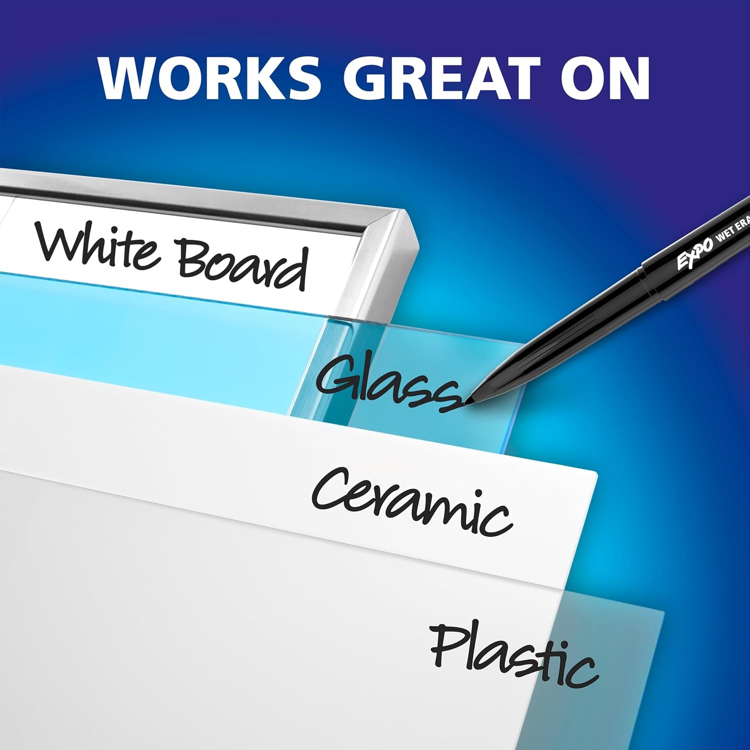 image:imageEXPO Wet Erase Markers SemiPermanent Black Ultra Fine Tip 12 Count For Writing on Glass Whiteboards Mirrors Calendar Labeling Organizing