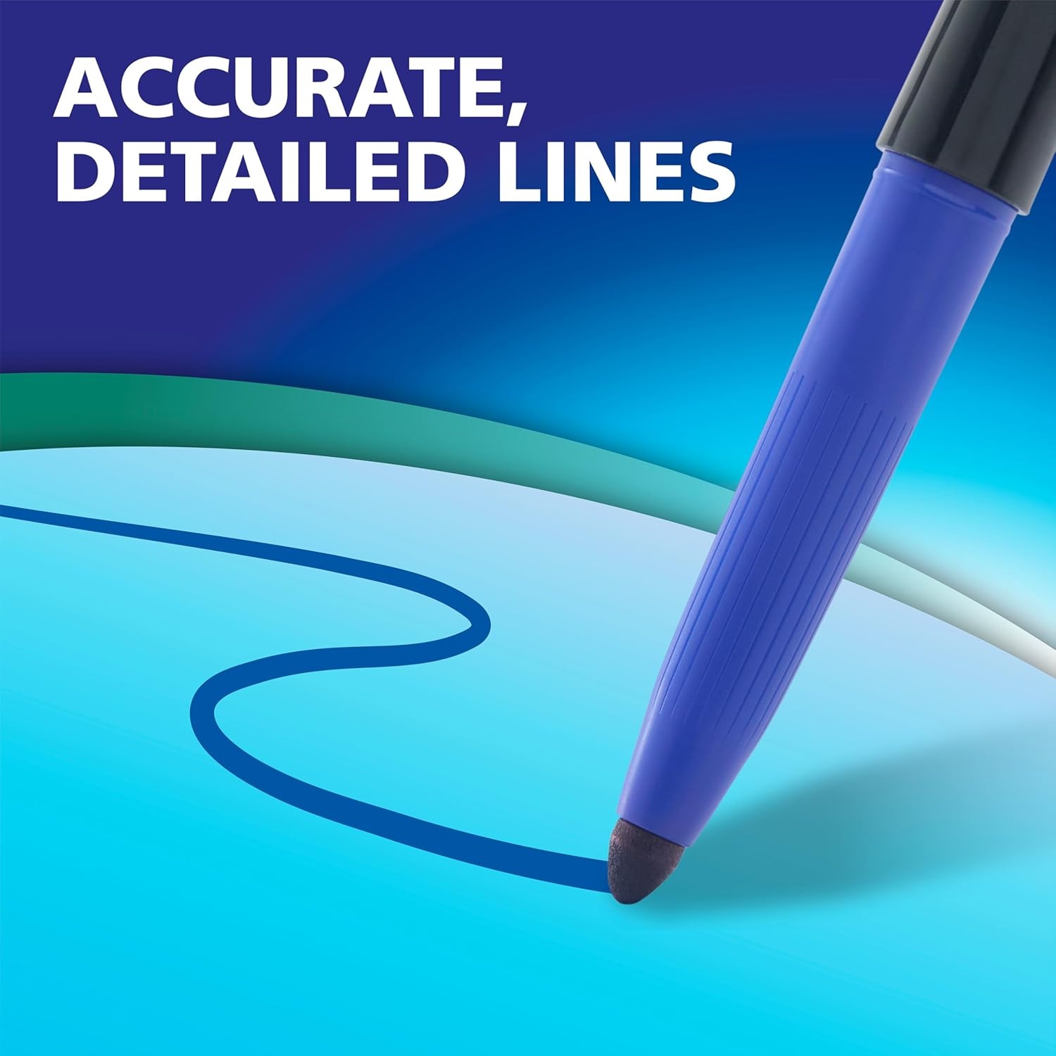 image:imageEXPO Wet Erase Markers SemiPermanent Blue Fine Tip 12 Count For Writing on Glass Whiteboards Mirrors Calendar Labeling Organizing