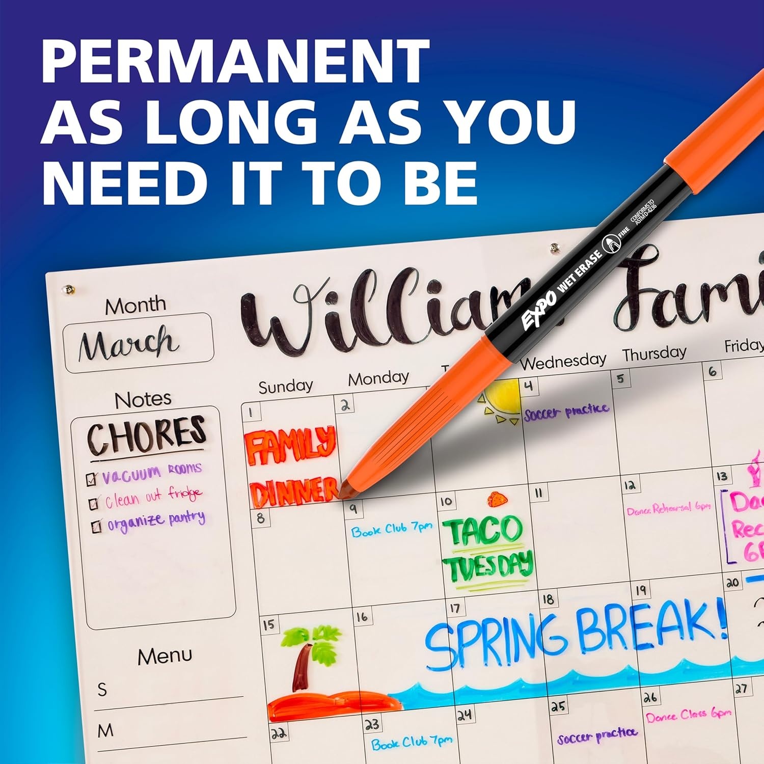 image:imageEXPO Wet Erase Markers SemiPermanent Blue Fine Tip 12 Count For Writing on Glass Whiteboards Mirrors Calendar Labeling Organizing