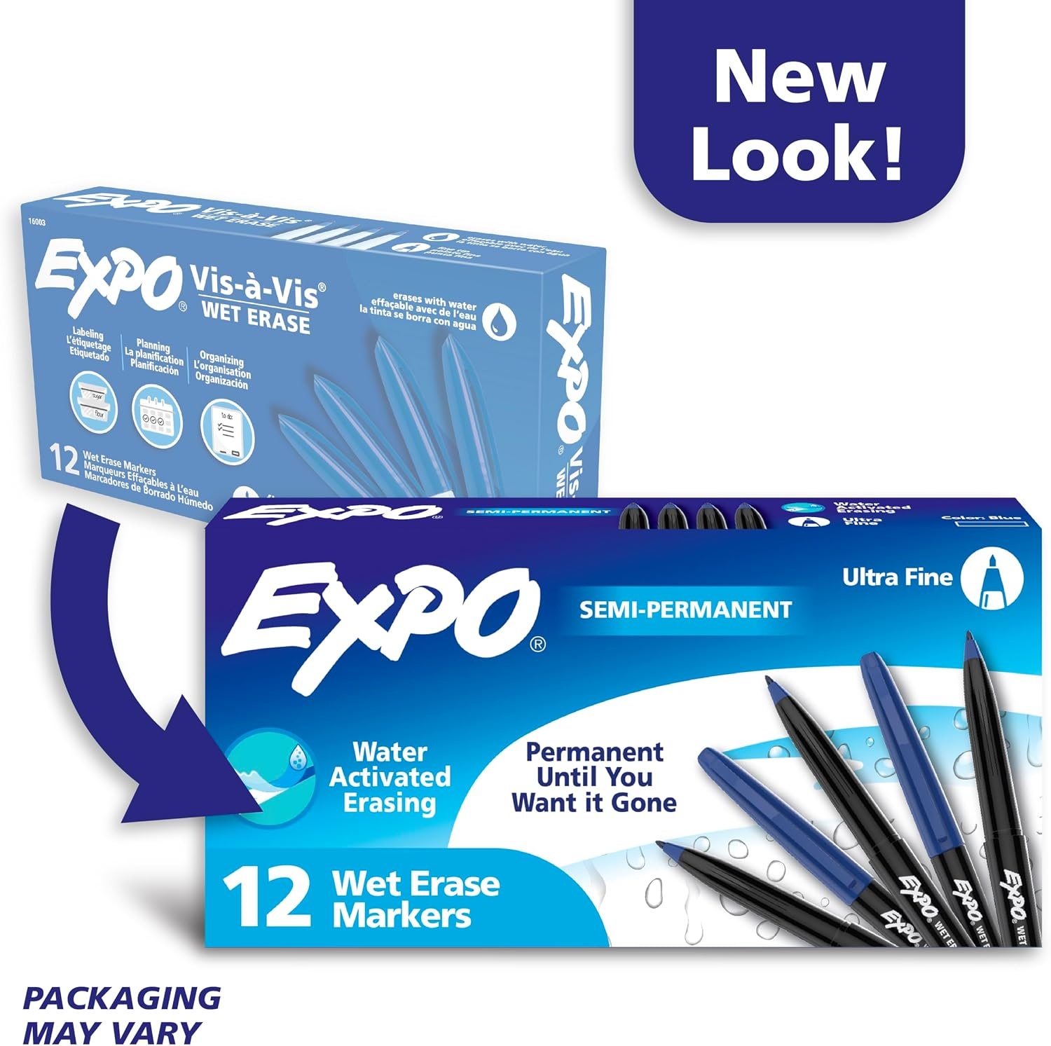 image:imageEXPO Wet Erase Markers SemiPermanent Blue Ultra Fine Tip 12 Count For Writing on Glass Whiteboards Mirrors Calendar Labeling Organizing12 Count Pack of 1