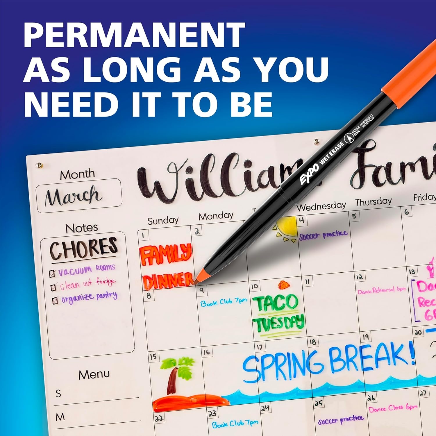 image:imageEXPO Wet Erase Markers SemiPermanent Blue Ultra Fine Tip 12 Count For Writing on Glass Whiteboards Mirrors Calendar Labeling Organizing12 Count Pack of 1