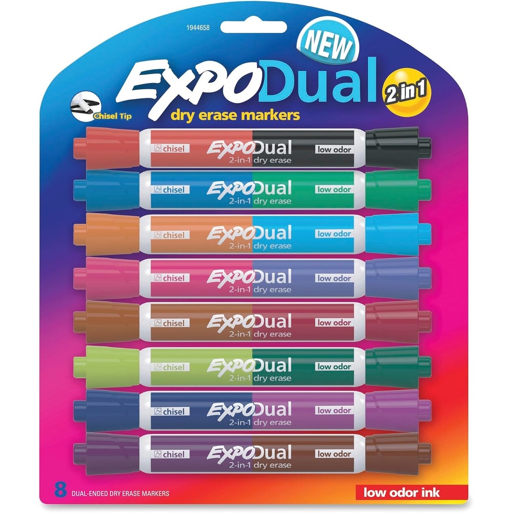 image:imageEXPO 2in1 Dry Erase Markers DualEnded Markers Assorted Colors Chisel Tip 8 Count6