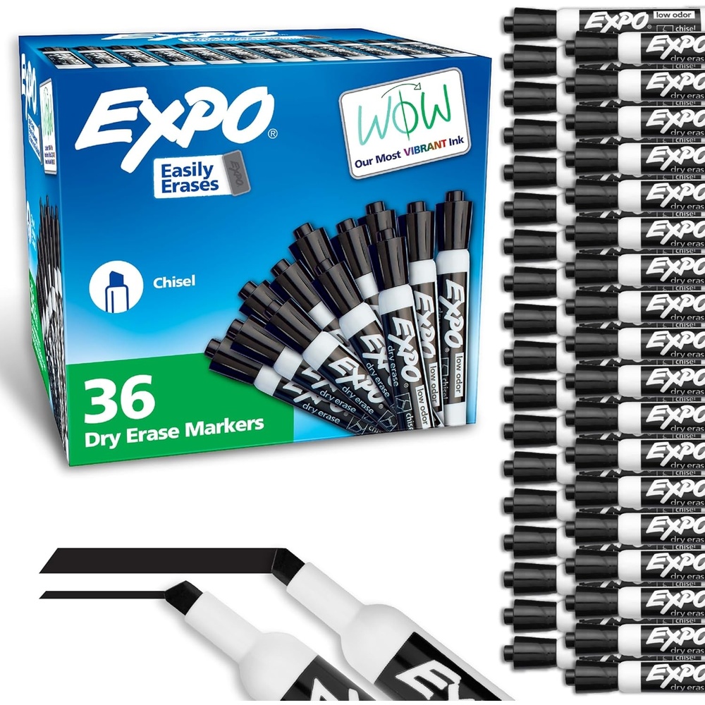 image:imageEXPO Dry Erase Markers Chisel Tip Black LowOdor Perfect for Whiteboards NonPorous Surfaces amp Home Offices Pack of 1 36 Count Total