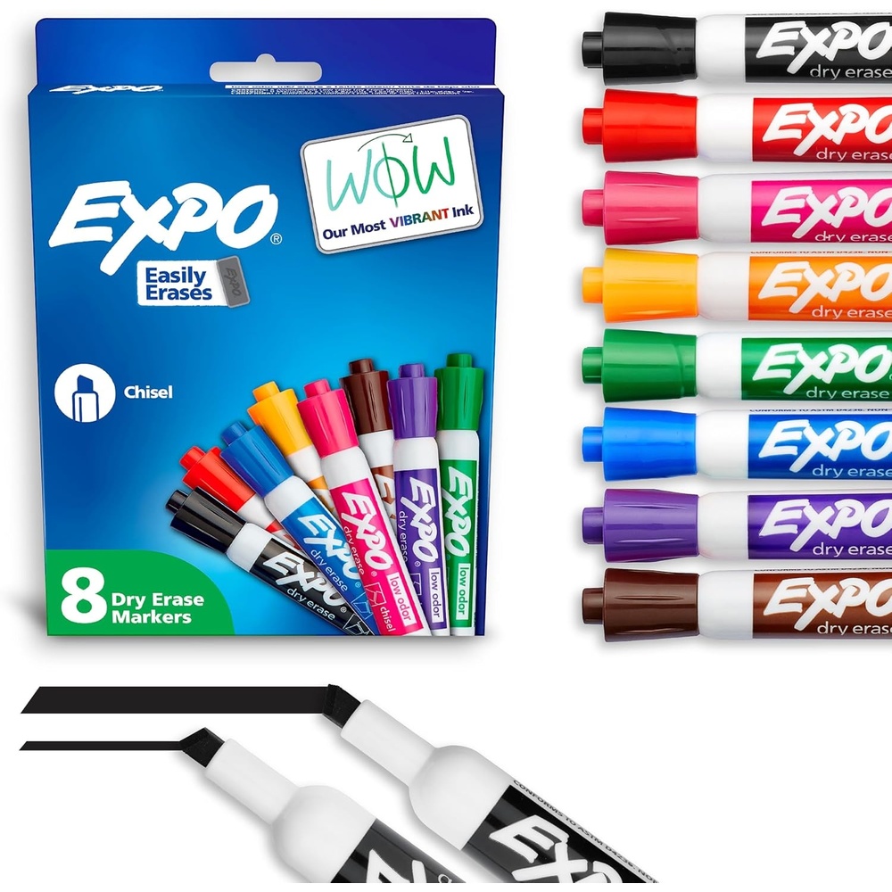 image:imageEXPO Dry Erase Markers Low Odor Ink Assorted Colors Chisel Tip 16 Count Whiteboard Calendar Organization Essential Supplies for Office School Classroom Teachers8Count