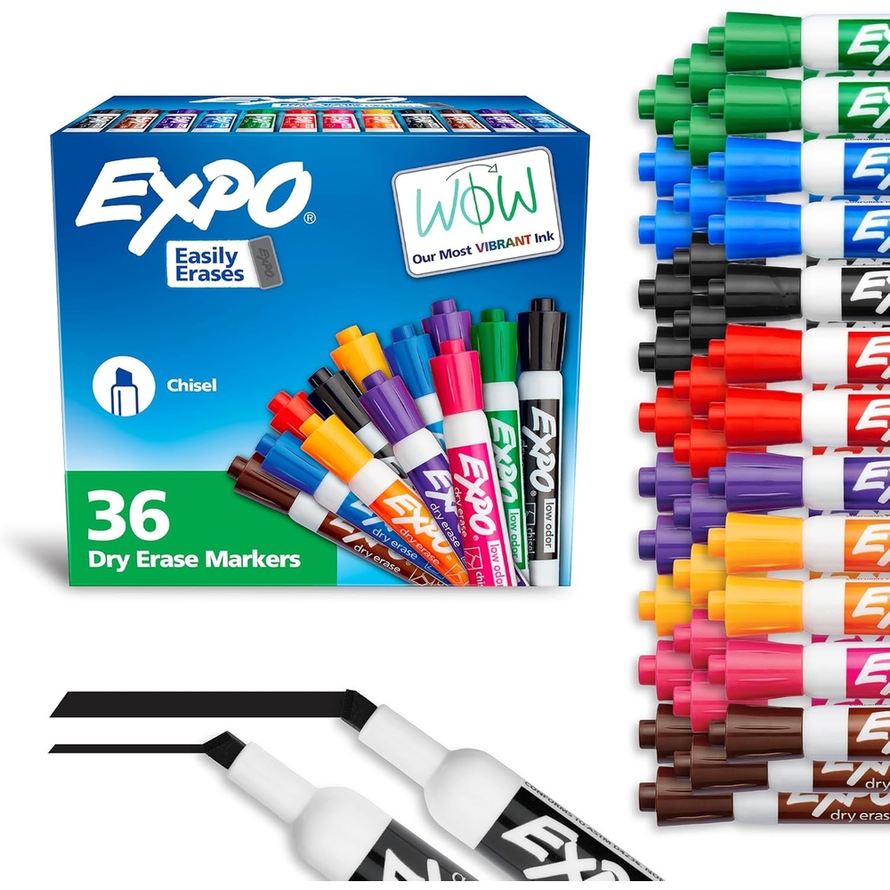 image:imageEXPO Dry Erase Markers Low Odor Ink Assorted Colors Chisel Tip 36 Count Whiteboard Calendar Organization Essential Supplies for Office School Classroom Teachers36 Count Pack of 6