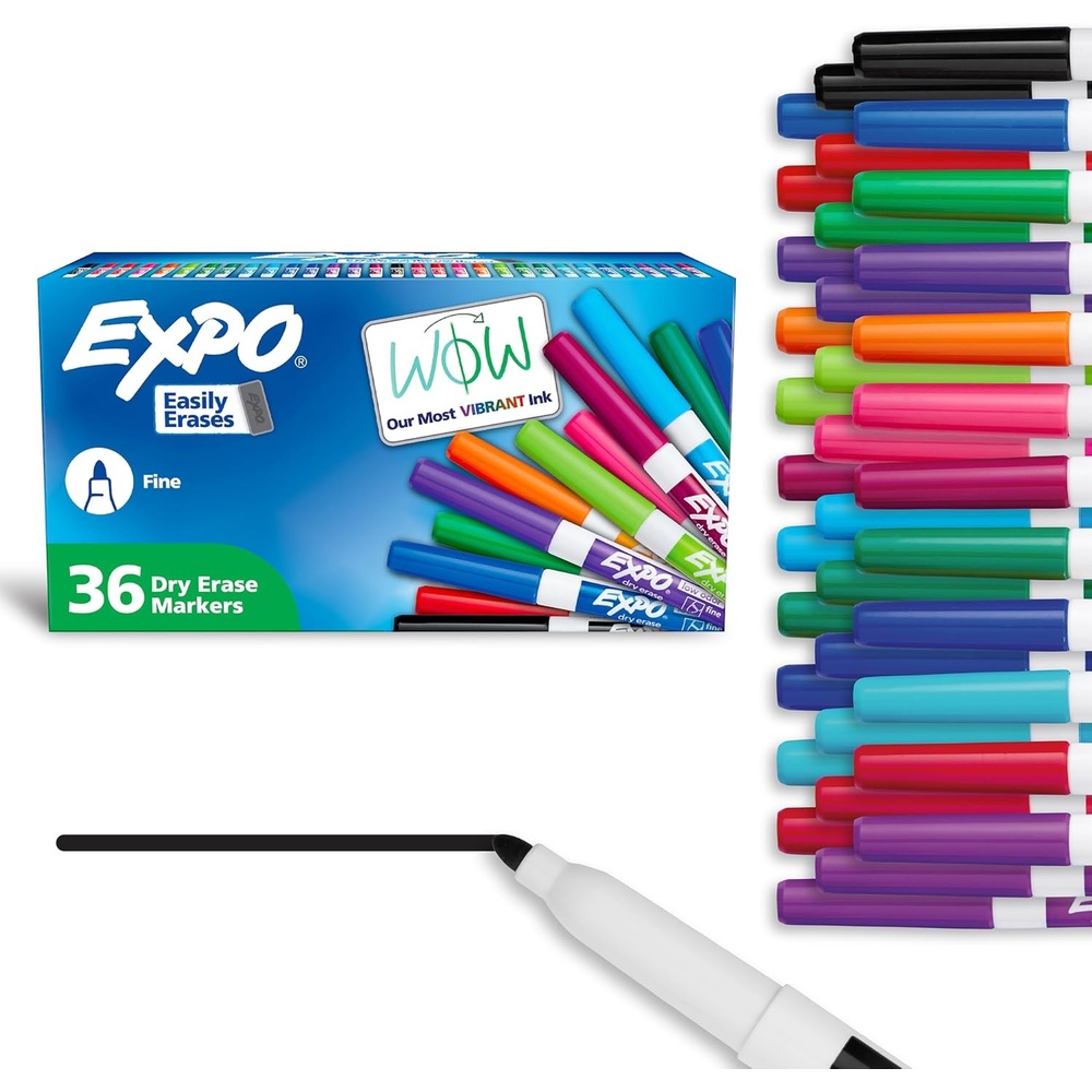 image:imageEXPO Dry Erase Markers Low Odor Ink Assorted Colors Fine Tip 36 Count Whiteboard Calendar Organization Essential Supplies for Office School Classroom TeachersVibrant Assorted