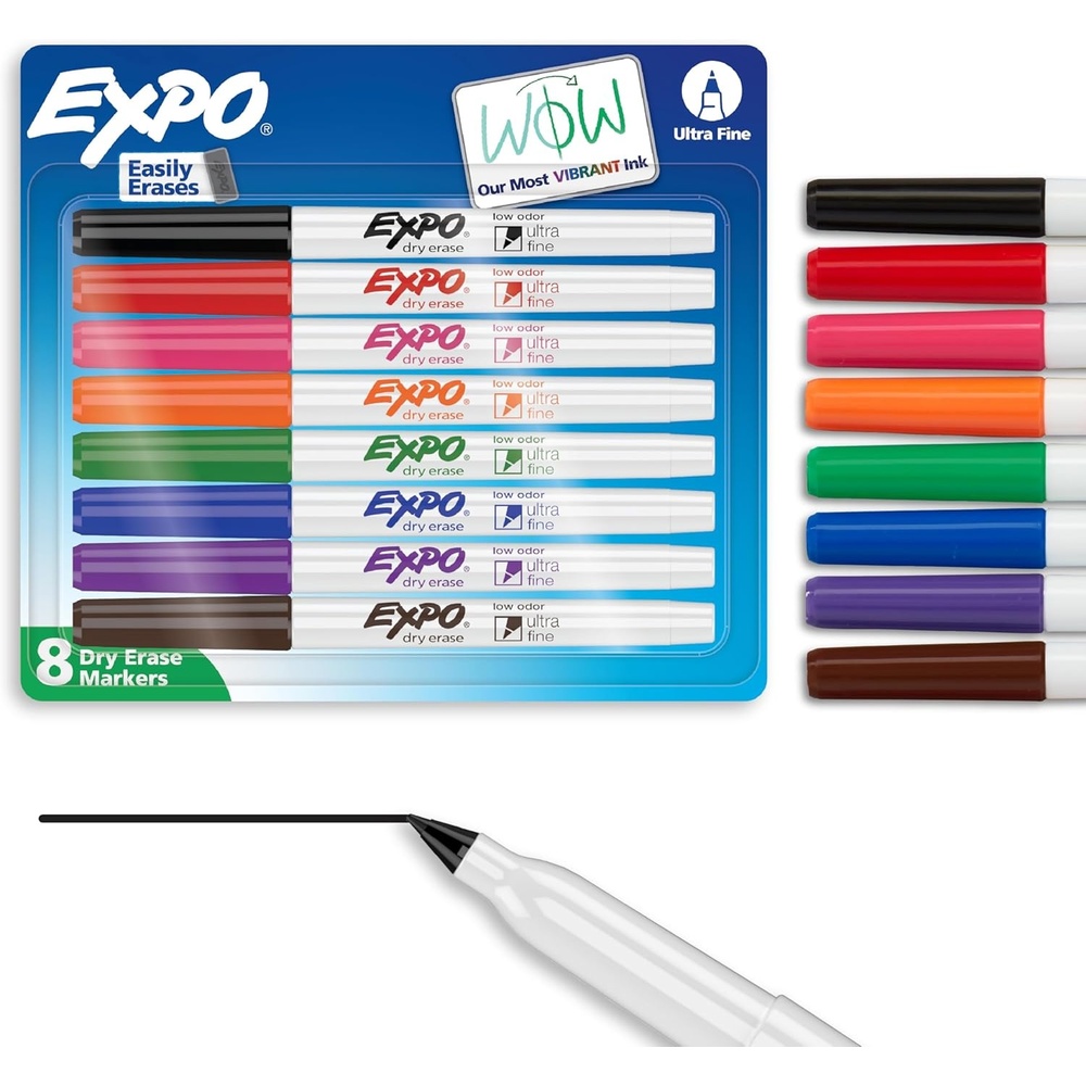 image:imageEXPO Dry Erase Markers Low Odor Ink Assorted Colors Ultra Fine Tip 8 Count Whiteboard Calendar Organization School Supplies