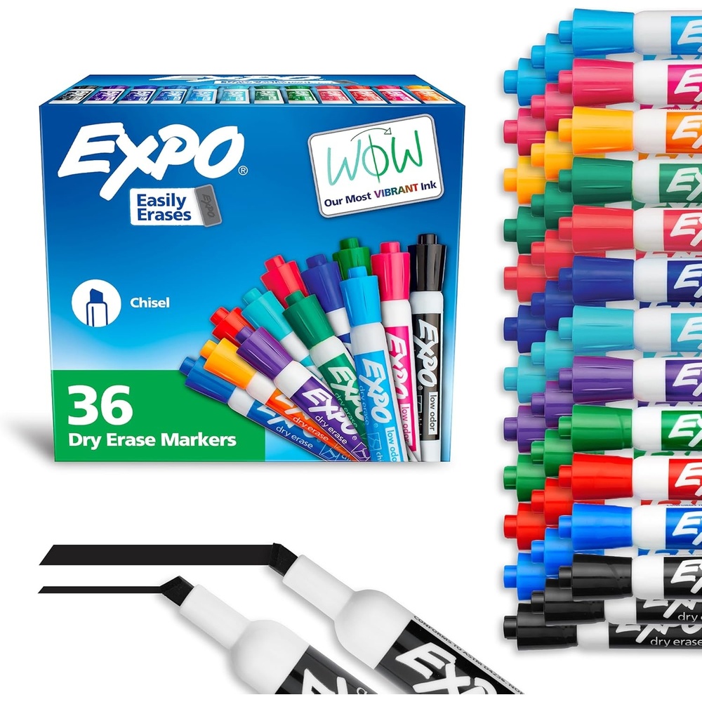 image:imageEXPO Dry Erase Markers Low Odor Ink Assorted Fashion Colors Chisel Tip 36 Count Easily Erases Ideal for Classroom Home Office Back to School Teacher Supplies