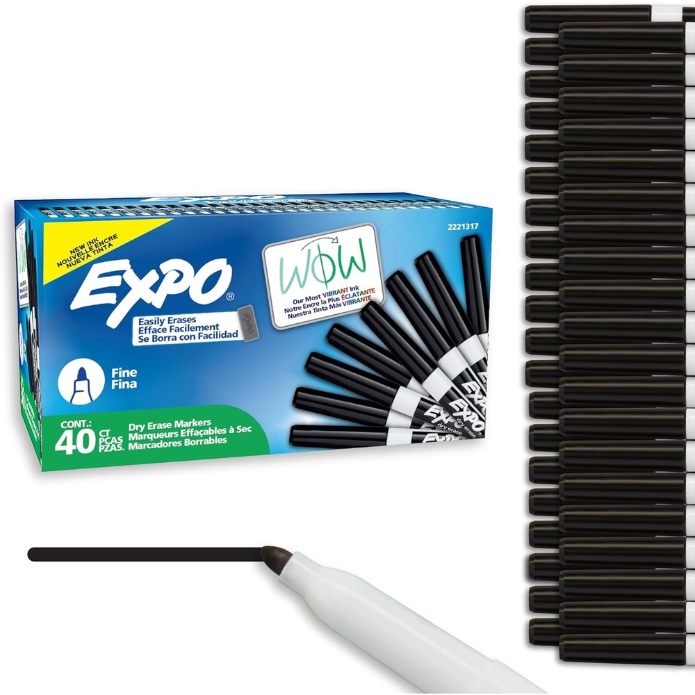 image:imageEXPO Dry Erase Markers Low Odor Ink Black Fine Tip 36 Count Easily Erases Ideal for Classroom Home Office Back to School Teacher Supplies40 Count Pack of 6