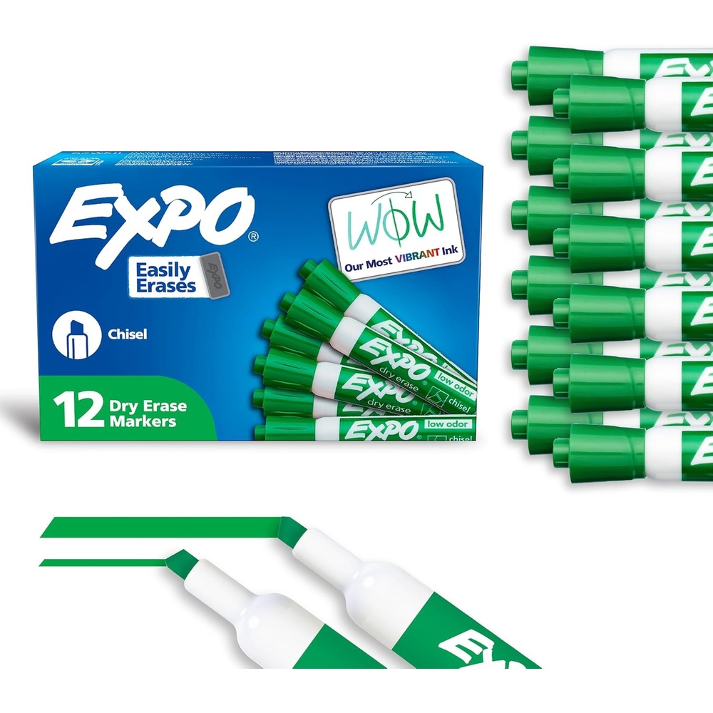 image:imageEXPO Dry Erase Markers Low Odor Ink Blue Chisel Tip 12 Count Whiteboard Calendar Organization Essential Supplies for Office School Classroom TeachersGreen Pack of 144