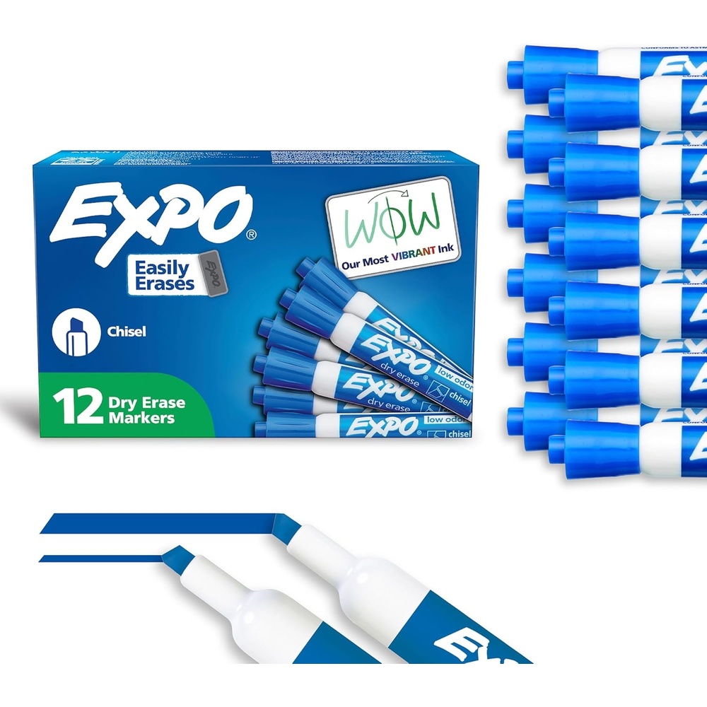 image:imageEXPO Dry Erase Markers Low Odor Ink Blue Chisel Tip 12 Count Whiteboard Calendar Organization Essential Supplies for Office School Classroom TeachersBlue
