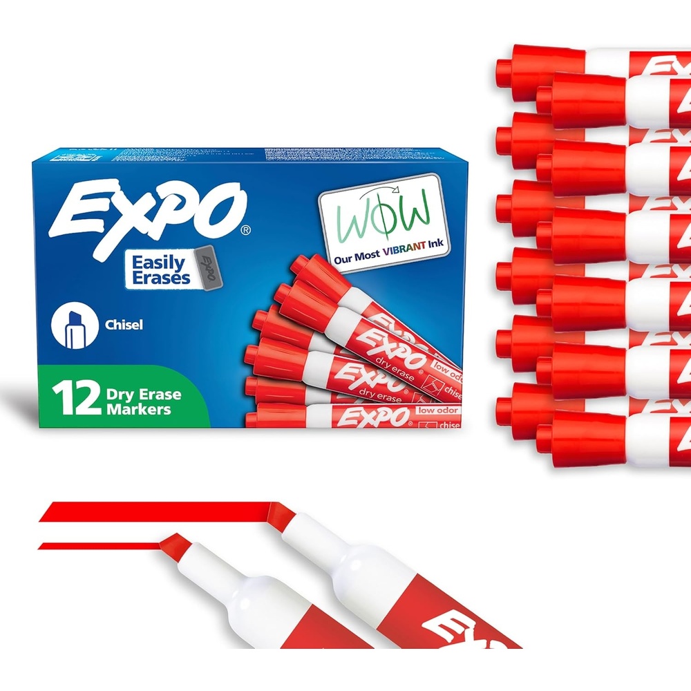 image:imageEXPO Dry Erase Markers Low Odor Ink Red Chisel Tip 12 Count1 Count Pack of 144