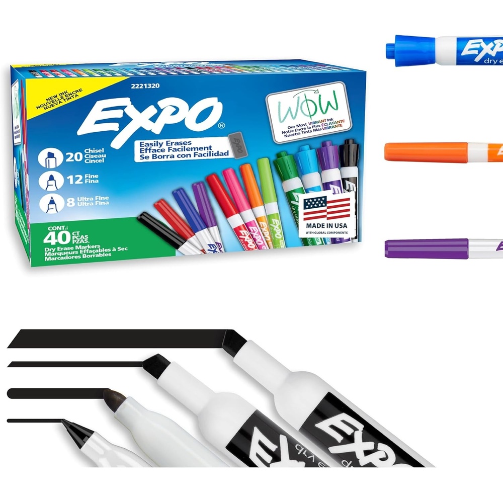 image:imageEXPO Dry Erase Markers Ultimate Pack Chisel Fine Ultra Fine Mixed Tips 40 Count  Whiteboard Essential Supplies for Office School Classroom Teachers