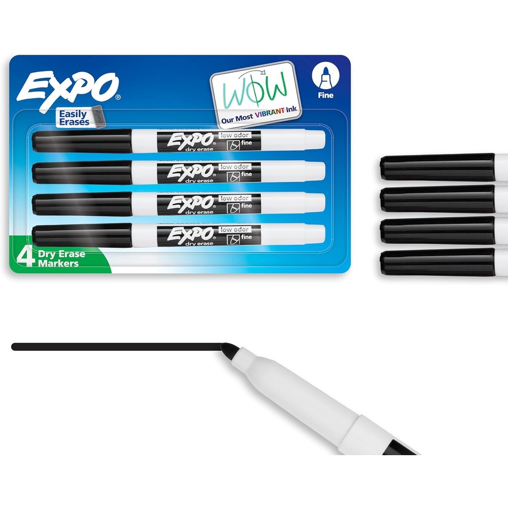 image:imageEXPO Low Odor Dry Erase Markers Fine Tip Black 4 Count Home Organization Study Supplies