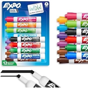 EXPO Dry Erase Markers, Low Odor Ink, Assorted Colors, Chisel Tip, 16 Count – Whiteboard, Calendar, Organization, Essential Supplies for Office, School, Classroom, Teachers(12 Count (Pack of 12))