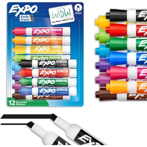 EXPO Dry Erase Markers, Low Odor Ink, Assorted Colors, Chisel Tip, 16 Count – Whiteboard, Calendar, Organization, Essential Supplies for Office, School, Classroom, Teachers(12 Count)