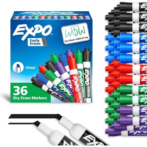 EXPO Dry Erase Markers, Low Odor Ink, Assorted Colors, Chisel Tip, 192 Count – Whiteboard, Calendar, Organization, Essential Supplies for Office, School, Classroom, Teachers(36 Count)