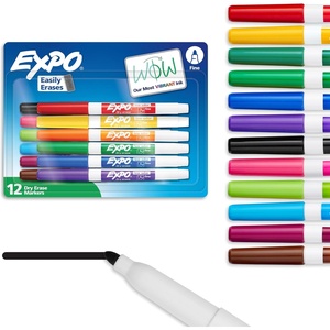 EXPO Dry Erase Markers, Low Odor Ink, Assorted Colors, Fine Tip, 12 Count – Back to School, Teacher, Classroom, Office Supplies