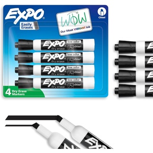 EXPO Dry Erase Markers, Low Odor Ink, Black, Chisel Tip, 4 Count – Whiteboard, Calendar, Organization, Essential Supplies for Office, School, Classroom, Teachers