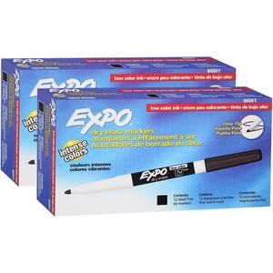 EXPO Dry Erase Markers, Low Odor Ink, Black, Fine Tip, 12 Count – Whiteboard, Calendar, Organization, Essential Supplies for Office, School, Classroom, Teachers(24)