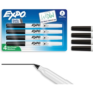 EXPO Dry Erase Markers, Low Odor Ink, Black, Ultra Fine Tip, 4 Count