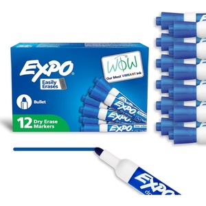 EXPO Dry Erase Markers, Low Odor Ink, Blue, Bullet Tip, 12 Count – Whiteboard, Calendar, Organization, Essential Supplies for Office, School, Classroom, Teachers
