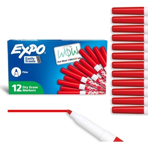 EXPO Dry Erase Markers, Low Odor Ink, Red, Fine Tip, 12 Count – Whiteboard, Calendar, Organization, Essential Supplies for Office, School, Classroom, Teachers