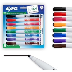 EXPO Magnetic Dry Erase Markers with Built-In Eraser, Fine Tip, Assorted Colors, 8 Count – Classroom White Board, Teacher Supplies, School Locker