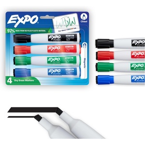 EXPO Magnetic Dry Erase Markers with Eraser, Assorted Colors, Chisel Tip, 4 Count(4 Count (Pack of 1))
