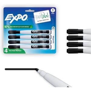 EXPO Magnetic Dry Erase Markers with Eraser, Black, Fine Tip, 4 Count – Back to School, Teacher Supplies, Home Organization