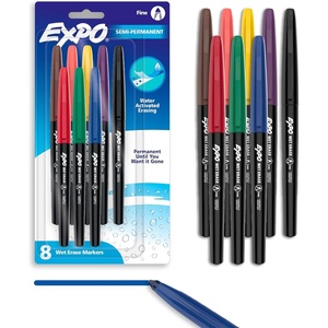 EXPO Wet Erase Markers, Semi-Permanent, Assorted Colors, Ultra Fine Tip, 12 Count – For Writing on Glass, Whiteboards, Mirrors, Calendar, Labeling, Organizing(Fine)