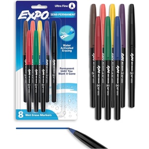 EXPO Wet Erase Markers, Semi-Permanent, Assorted Colors, Ultra Fine Tip, 12 Count – For Writing on Glass, Whiteboards, Mirrors, Calendar, Labeling, Organizing(Ultra Fine)