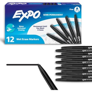 EXPO Wet Erase Markers, Semi-Permanent, Black, Fine Tip, 12 Count – For Writing on Glass, Whiteboards, Mirrors, Calendar, Labeling, Organizing