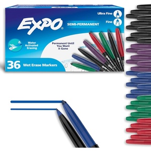 EXPO Wet Erase Markers, Semi-Permanent, Fine and Ultra-Fine Tips, 36 Count – For Writing on Glass, Whiteboards, Mirrors, Calendar, Labeling, Organizing